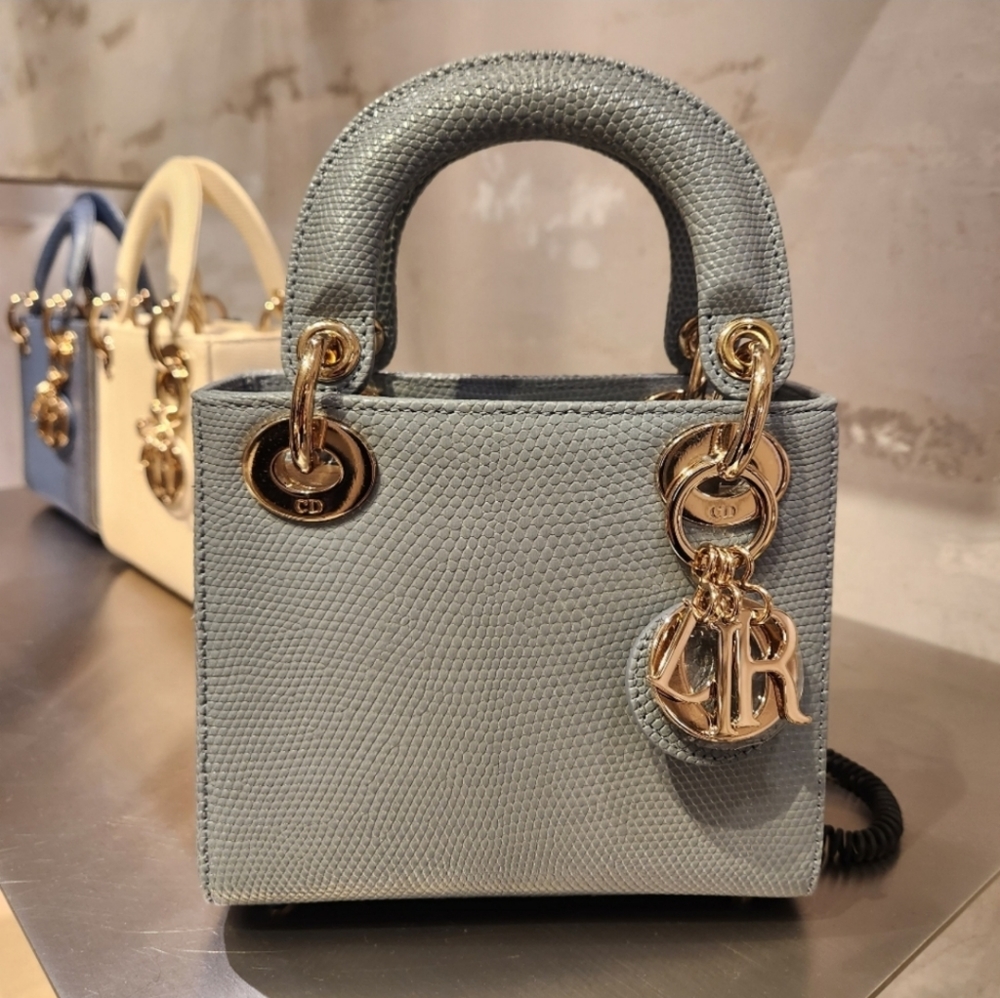 New Exotic Mini Lady Dior Lizard Cloud Blue